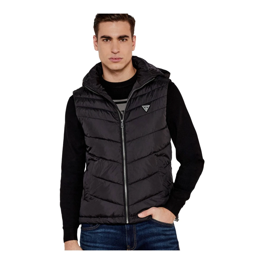 Guess Herr Svart Jackor S, Polyester, Ärmelös Pufferjacka - Huva