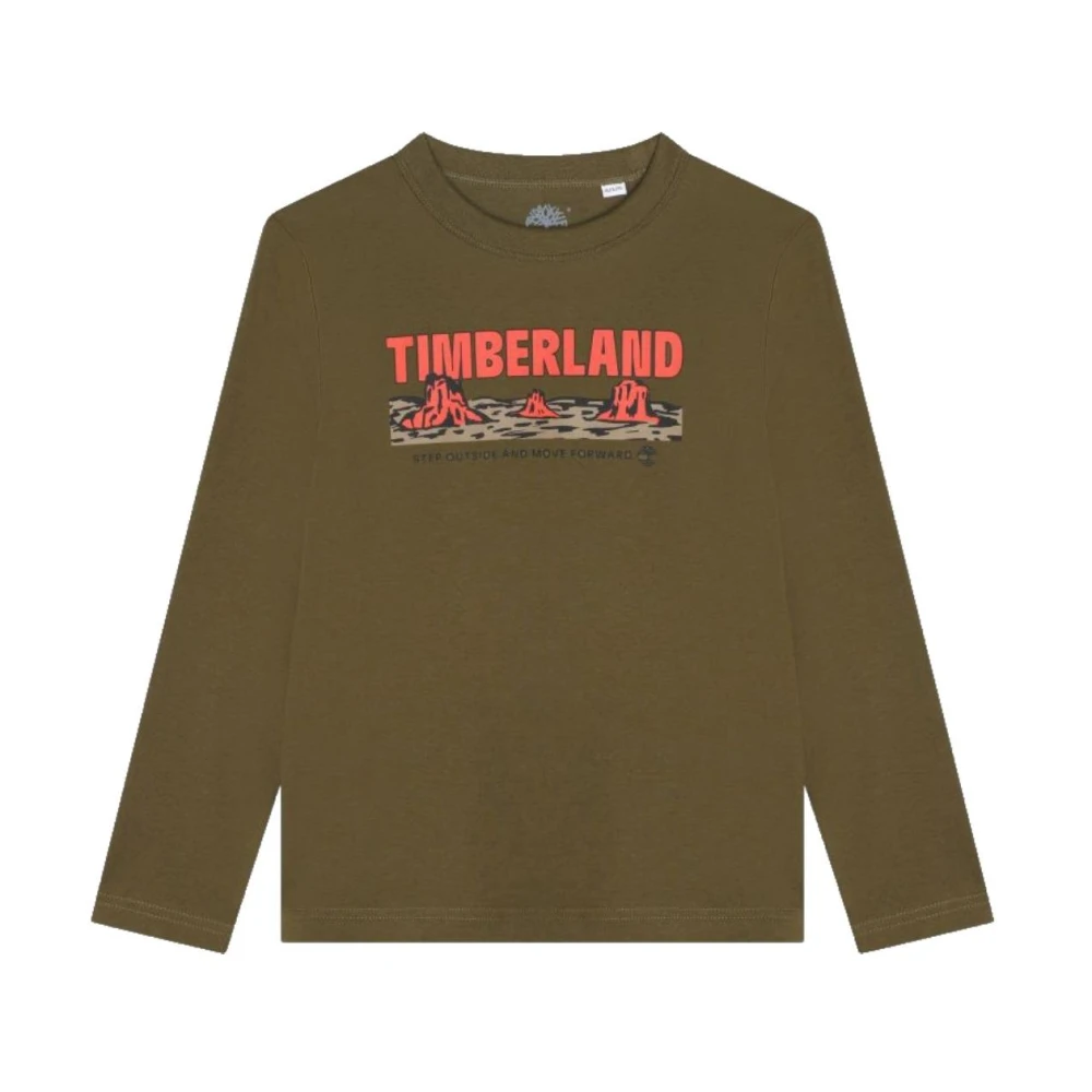 Timberland Green Khaki Long Sleeve Cotton T-Shirt - Male - Kids Short Sleeve T-Shirts - 6 Y - Kids