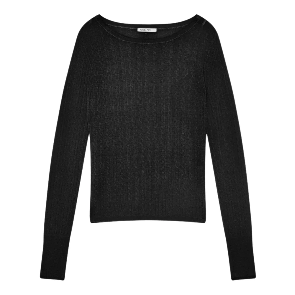 PATRIZIA PEPE Zwarte Trui Boothals Slim Fit Black Dames