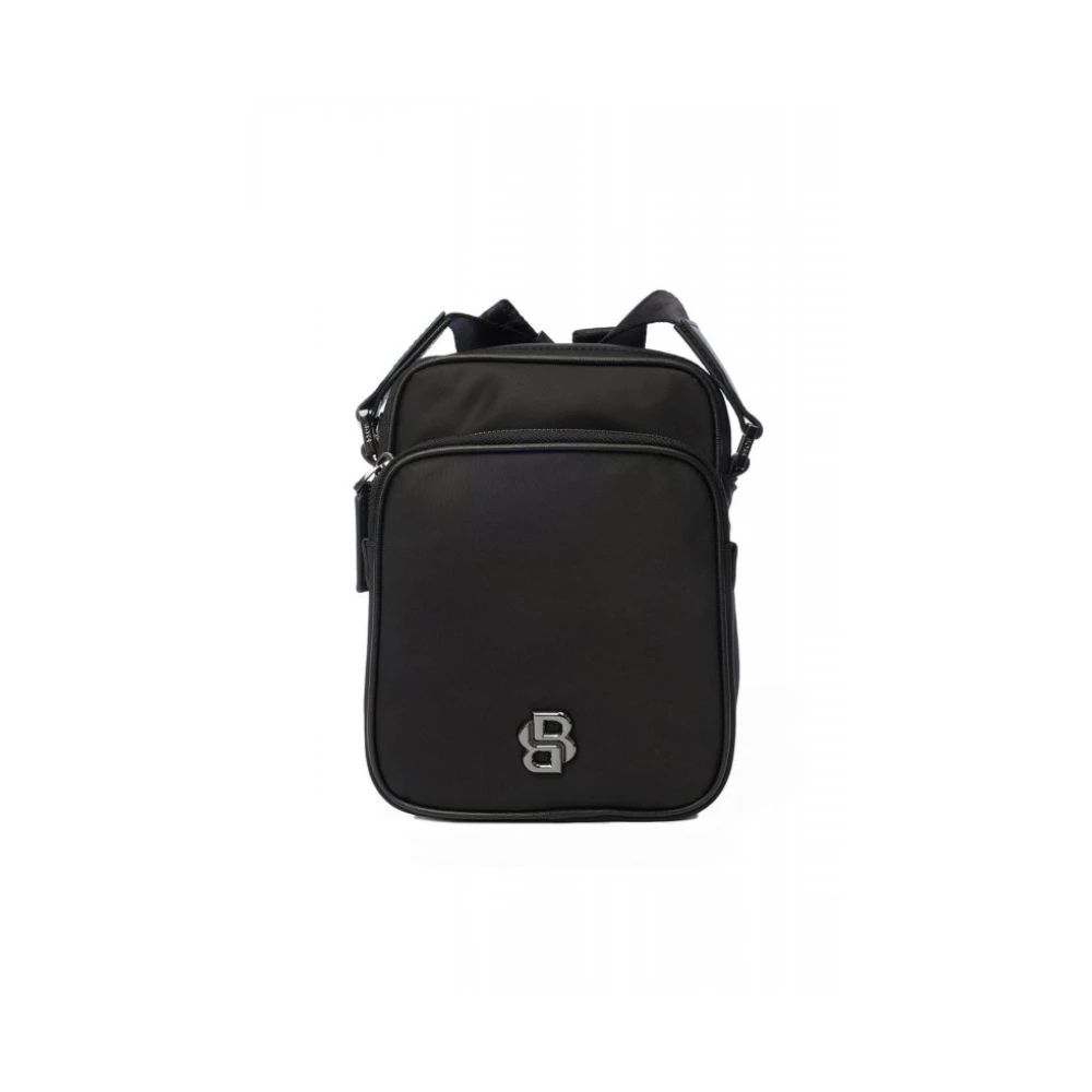 Hugo Men's Black Twill Reporter Bag With Double B Monogram - Cross Body Messenger - One Size - Bags