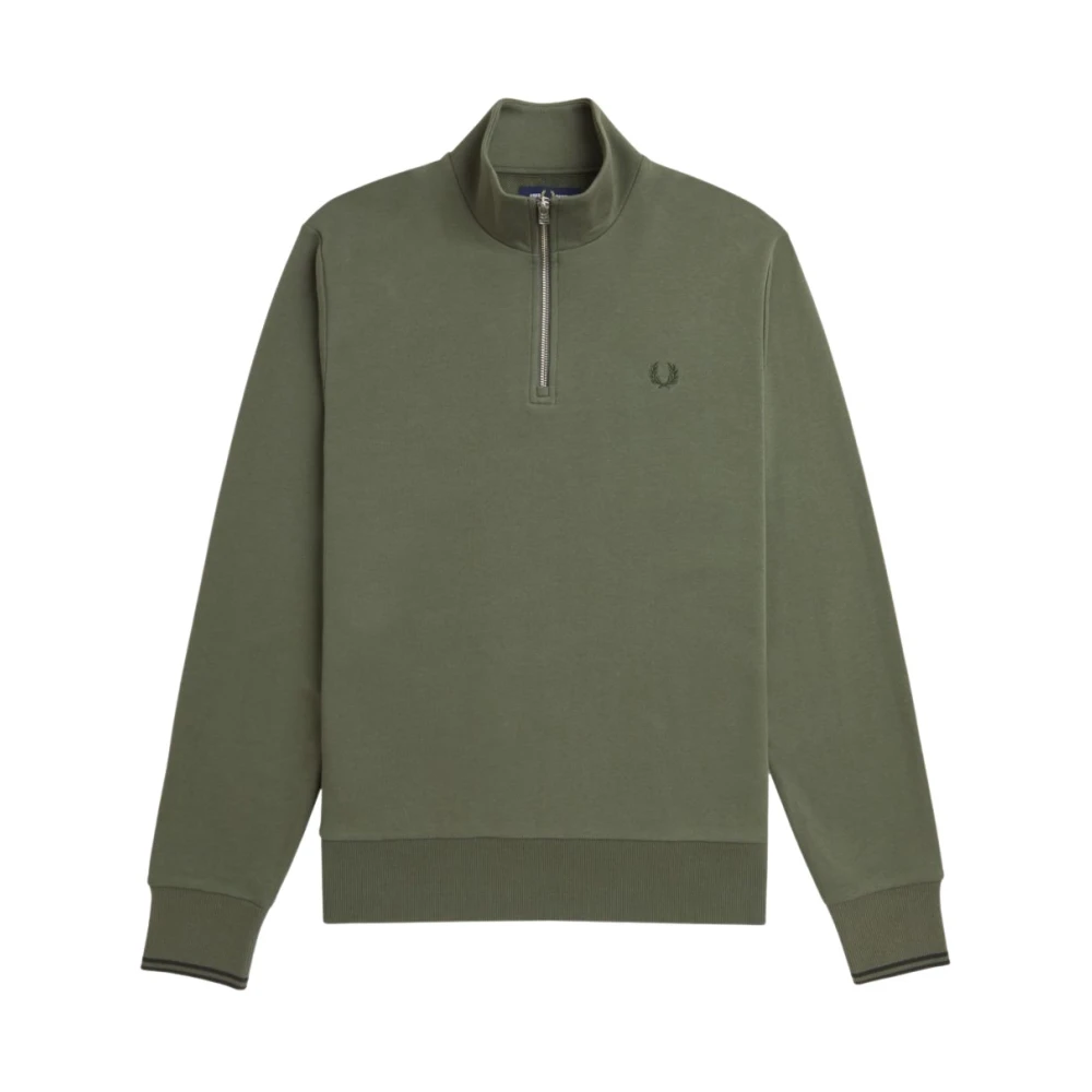 Fred Perry Halve Rits Katoenen Trui Green Heren