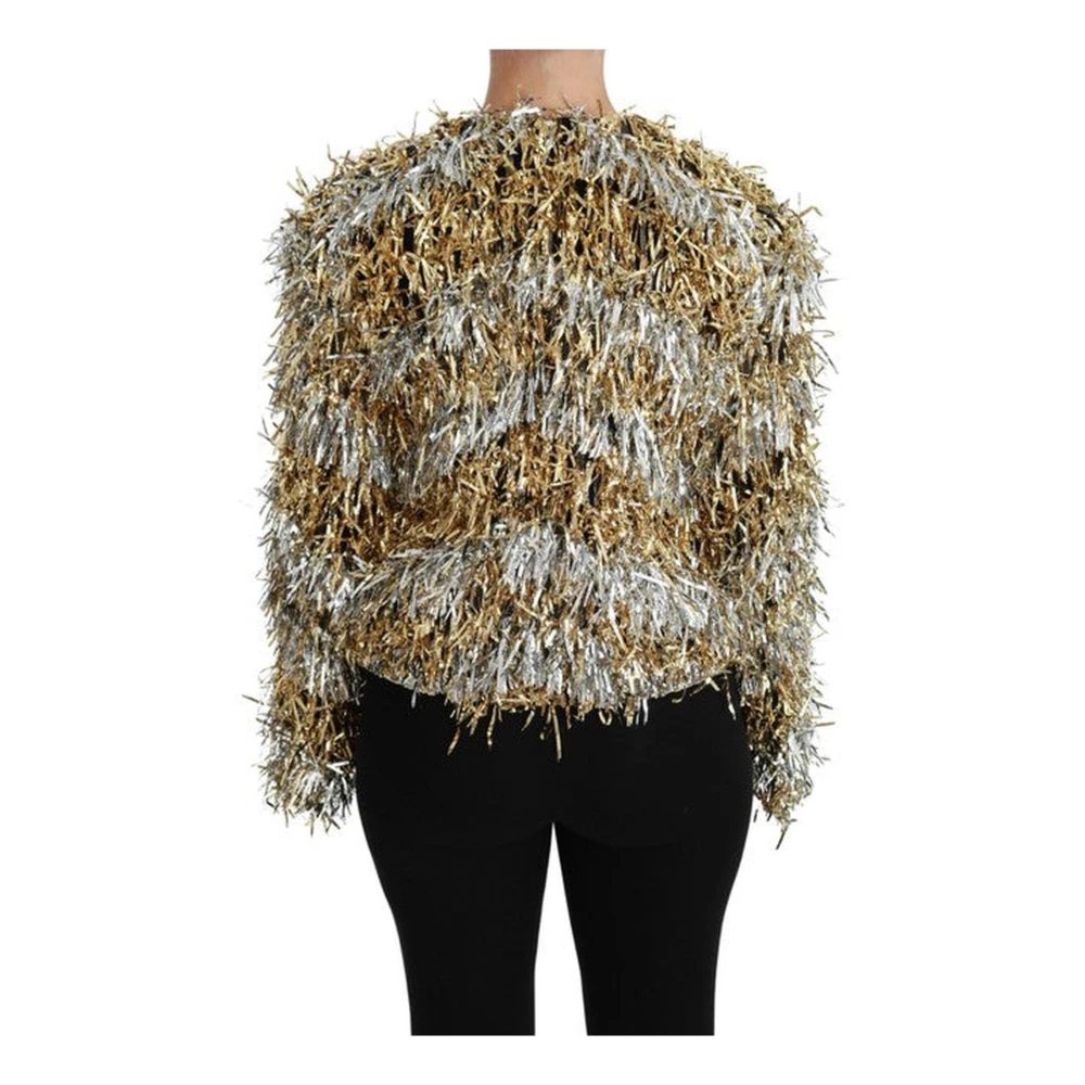 Dolce & Gabbana Fringed Metallic Cardigan Sweater Jas Yellow Dames