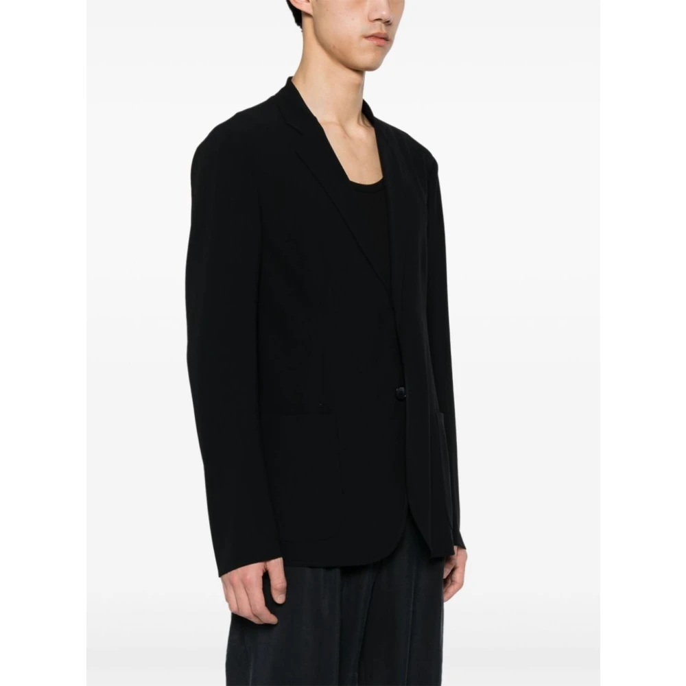 Giorgio Armani Navy Blauwe Wollen Jas Met Revers Blue Heren
