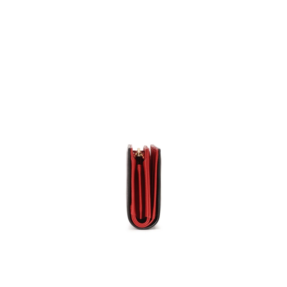 Kazar Zwarte leren portemonnee met rood interieur Black Dames
