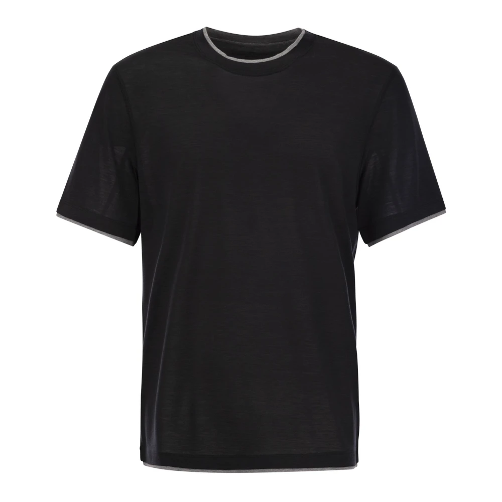 BRUNELLO CUCINELLI Zijden en katoenen T-shirt met kleurcontrast Black Heren