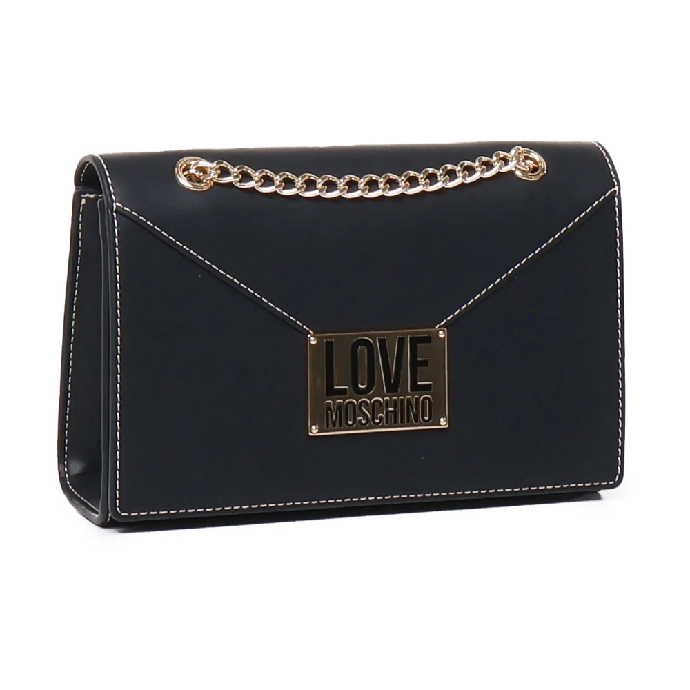 Love Moschino Zwarte Schoudertas met Flap Sluiting Black Dames