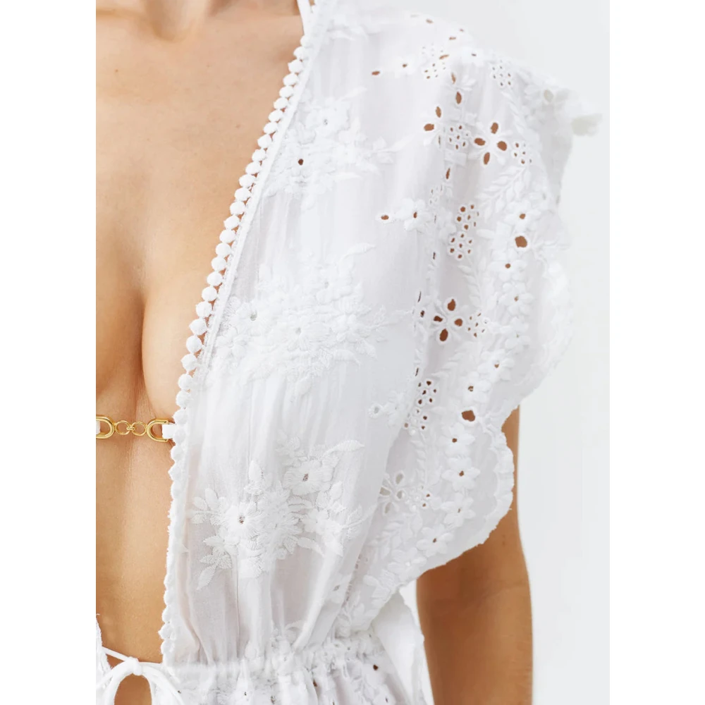 Melissa Odabash Witte Talitha Kaftan met Bloemendetails White Dames