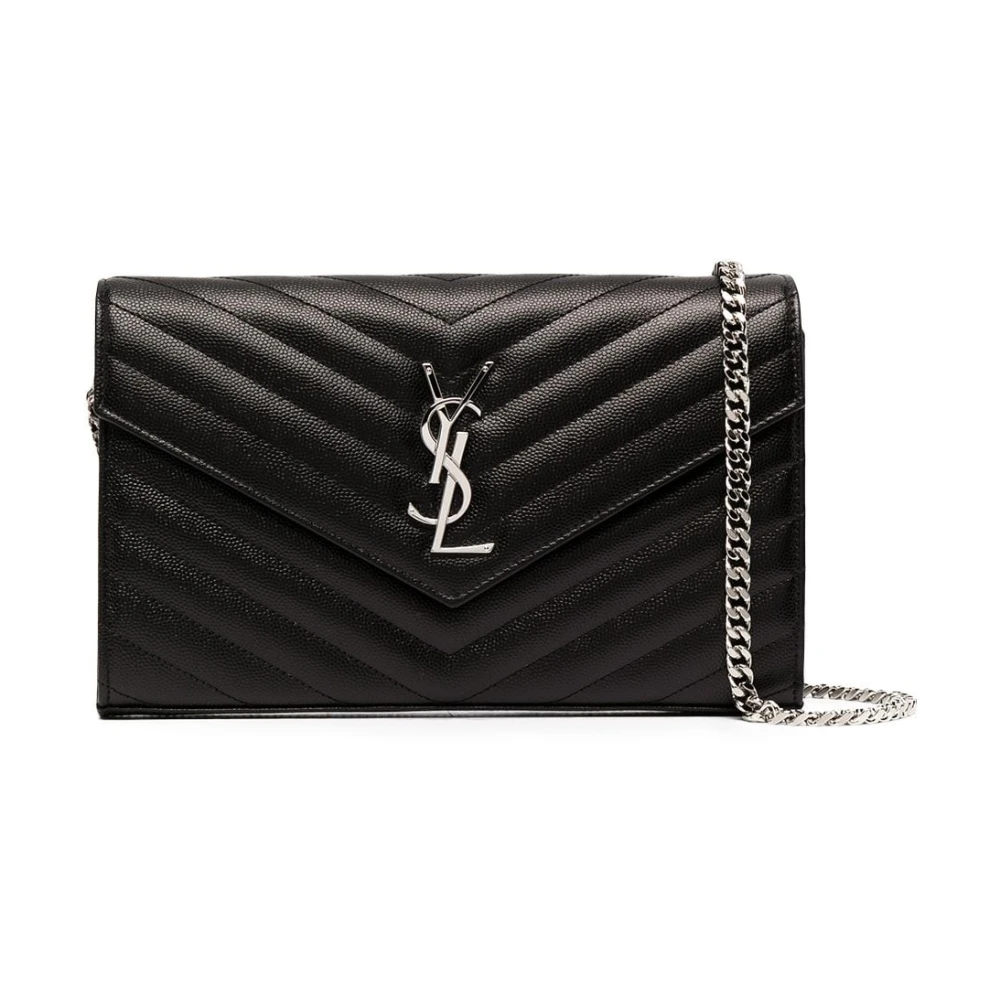 Saint Laurent Zwarte leren schoudertas met metalen initialen Black Dames
