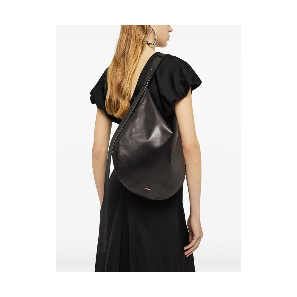 Jil Sander Zwarte Leren Handtas met Gouden Hardware Black Dames