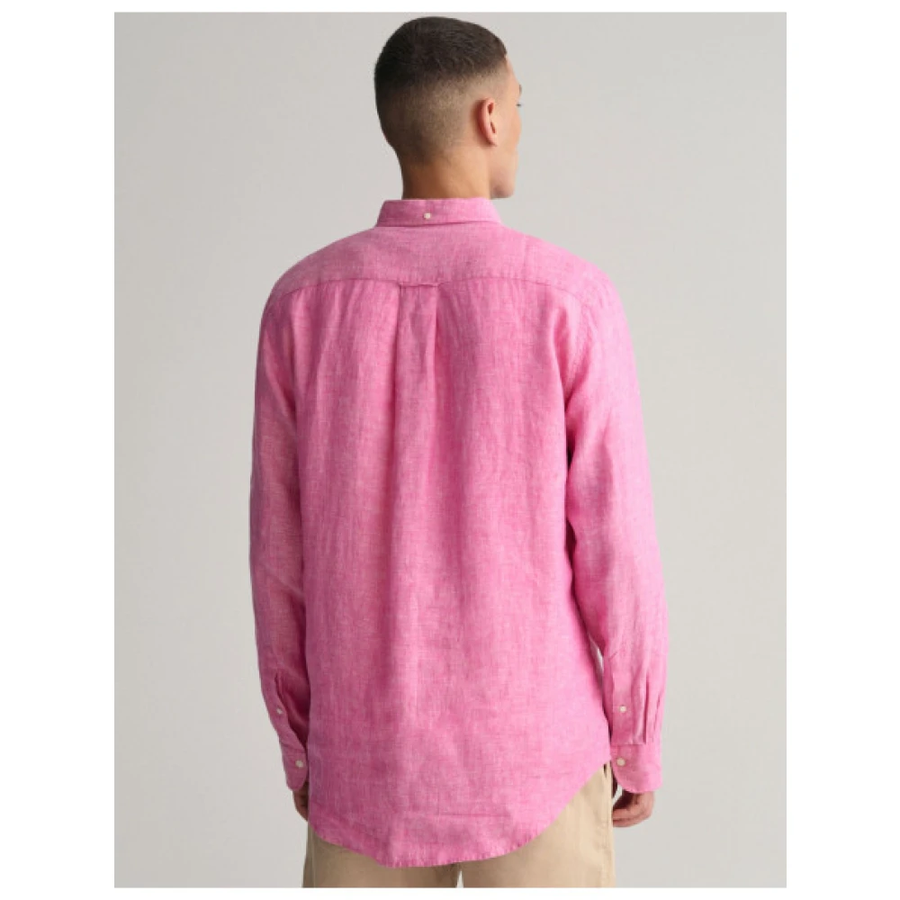 Gant Reguliere Linnen Overhemd met Geborduurd Logo Pink Heren