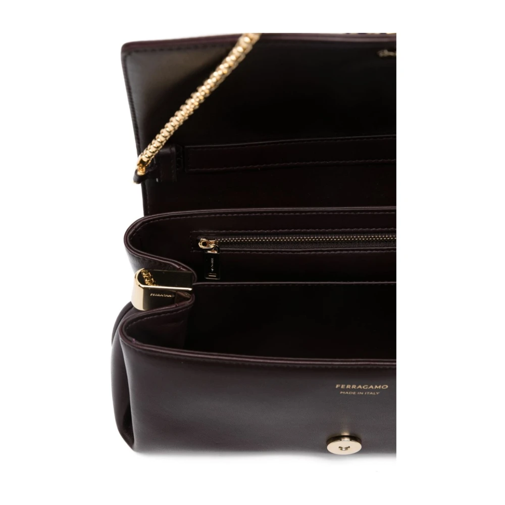 Salvatore Ferragamo Bruin Kalfsleer Flap Schoudertas Brown Dames