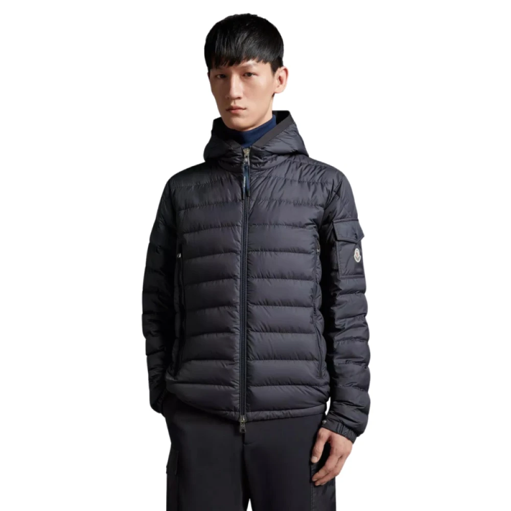 Moncler Korte Galion Marineblauwe Gewatteerde Jas met Capuchon Blue Heren