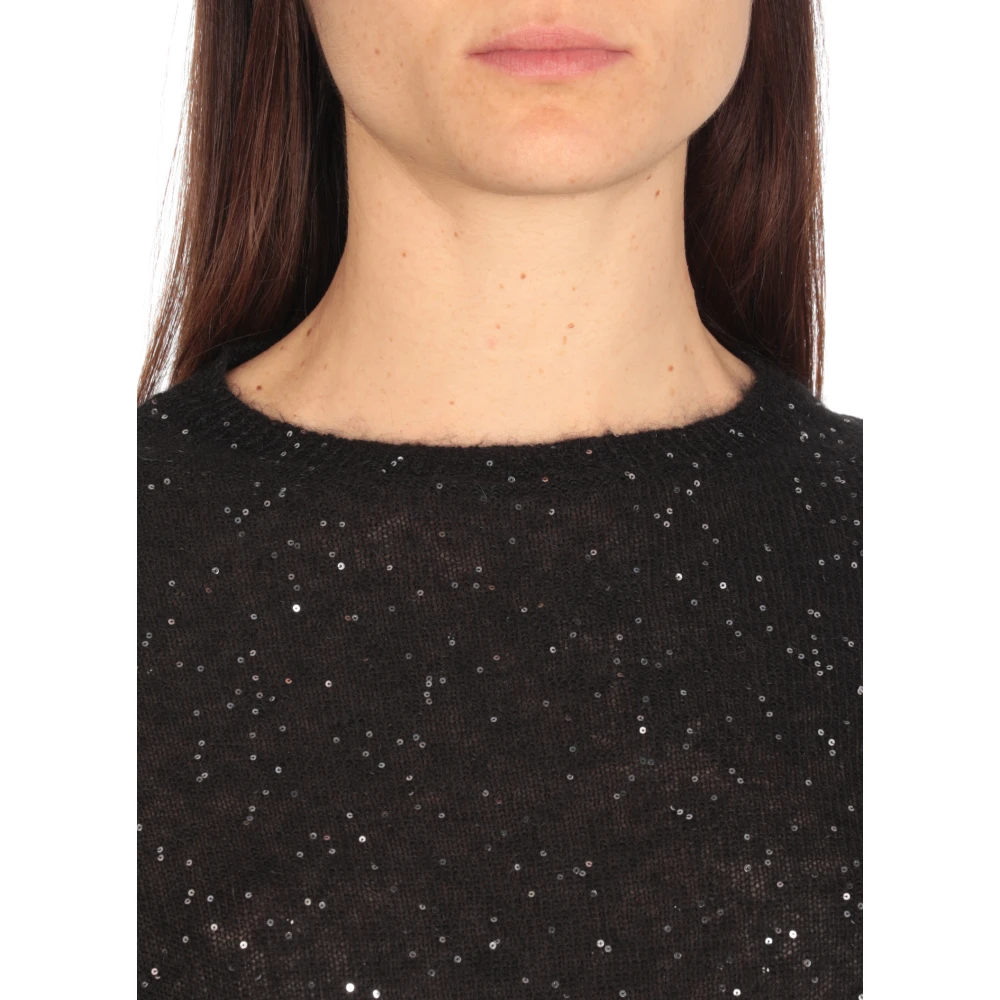 Fabiana Filippi Zwarte Paillet Mouwloze Ronde Hals Trui Black Dames