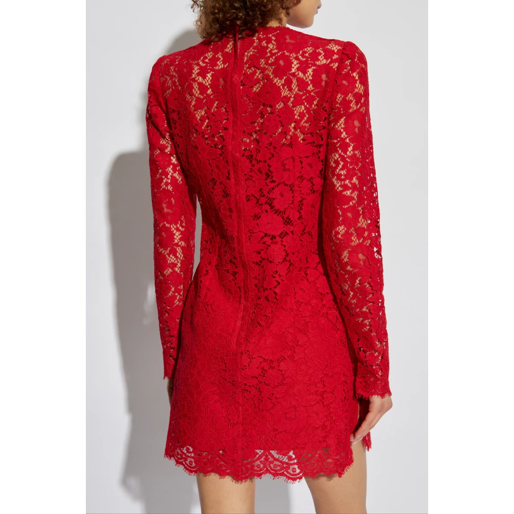 Dolce & Gabbana Kanten jurk met lange mouwen Red Dames
