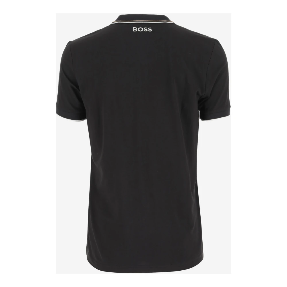 Hugo Boss Logo Polo Shirt in Stretch Cotton Blend Black Heren