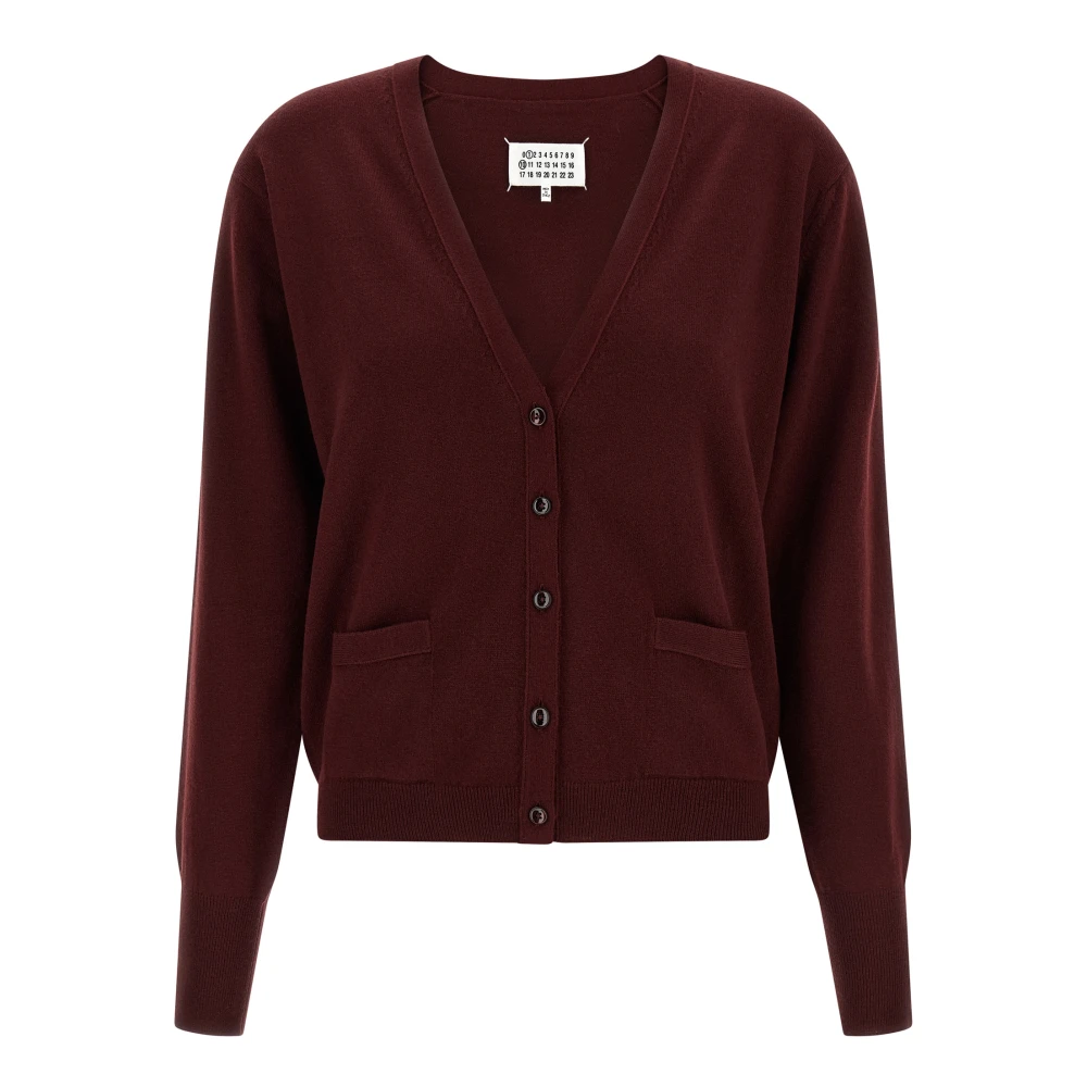 Maison Margiela Women's Red V-Neck Virgin Wool Cardigan