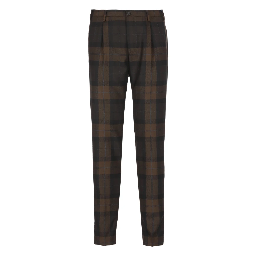 Incotex Geruite Patroon Wollen Broek Bruin Brown Heren