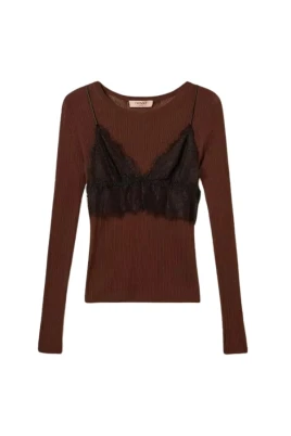 Transparent bomulls-silkestickad med spets-cami