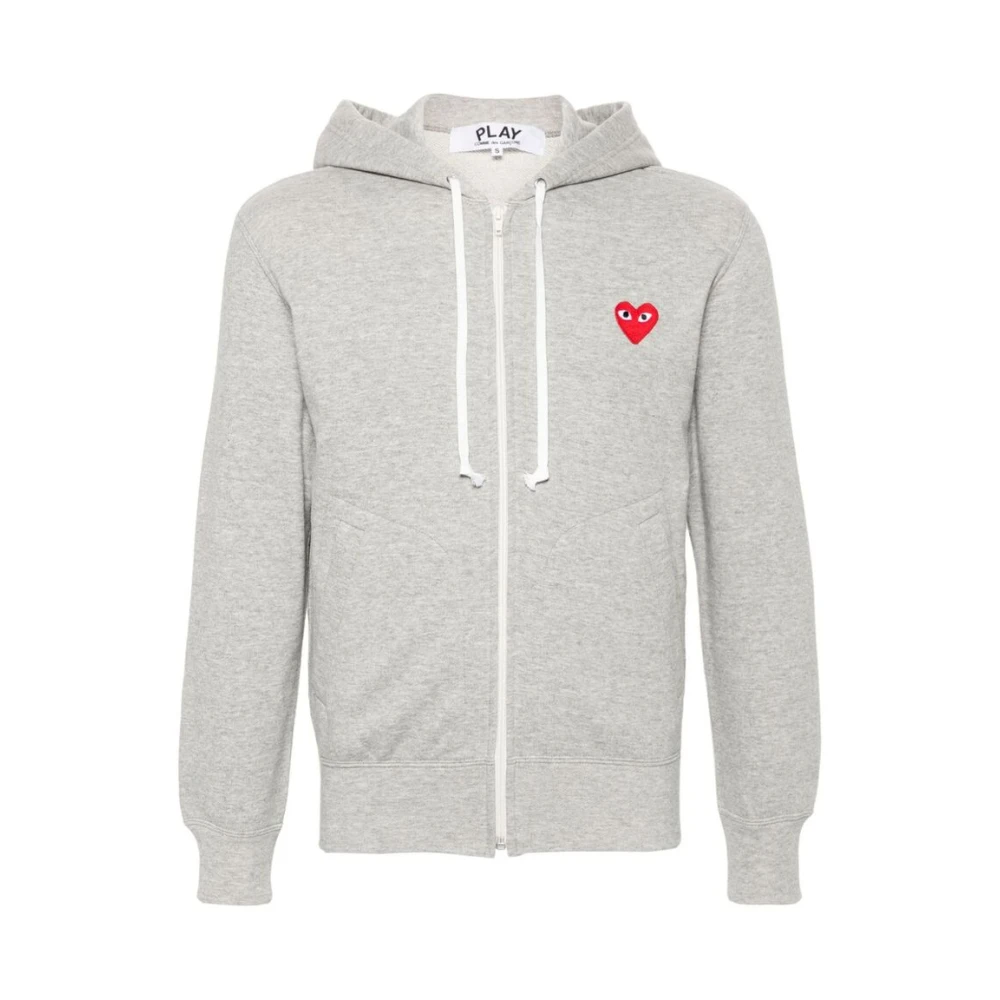 Comme des Garçons Play Grijze Gebreide Hoodie met Hart Patch Gray Heren