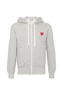 Grå Stickad Hoodie med Hjärtmärke