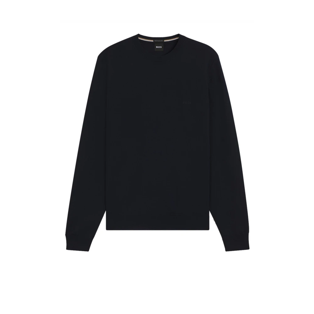 Hugo Blue Regular-Fit Virgin Wool Jumper With Embroidered Logo - Male - Round-Neck Knitwear - Xl - Knitwear