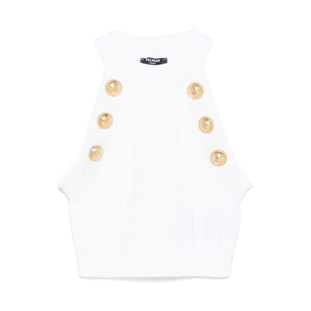 Balmain Vit Halterneck Ärmlös Topp White, Dam