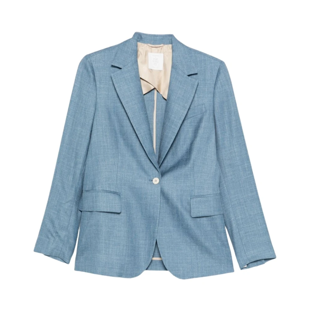 Eleventy Vrouw Blauw Jassen Dames, L, Wol, Blazer Met Zakken Met Knoopsluiting