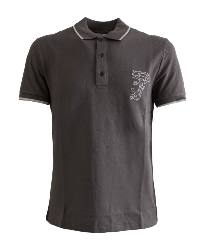 polo-gris-en-coton-a-manches-courtes