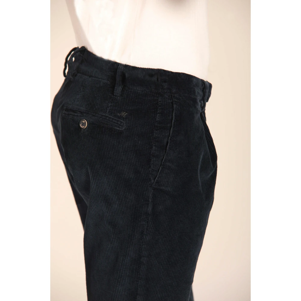 Mason's Marineblauwe Velvet Gestreepte Chino Broek Blue Heren