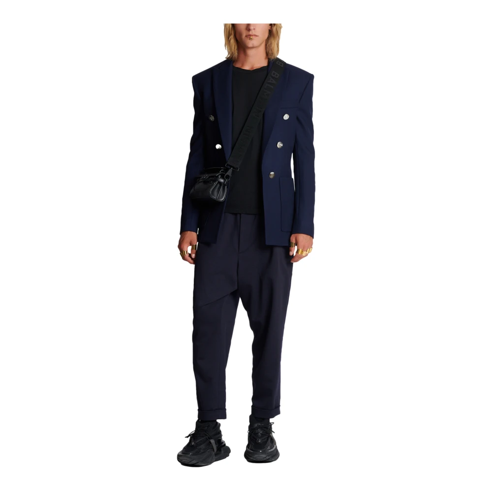 Balmain 6-knoops twill jas Blue Heren