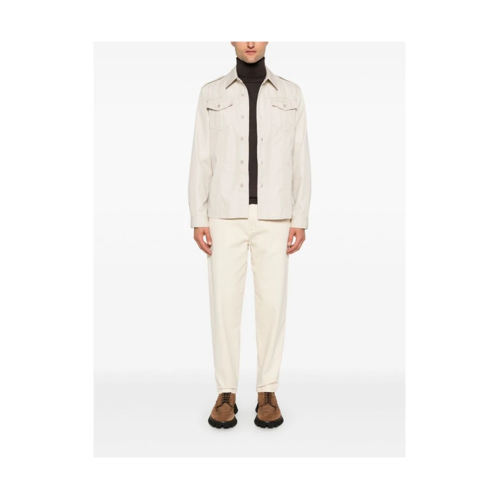 Incotex Beige Canvas Logo Geborduurde Broek Beige Heren