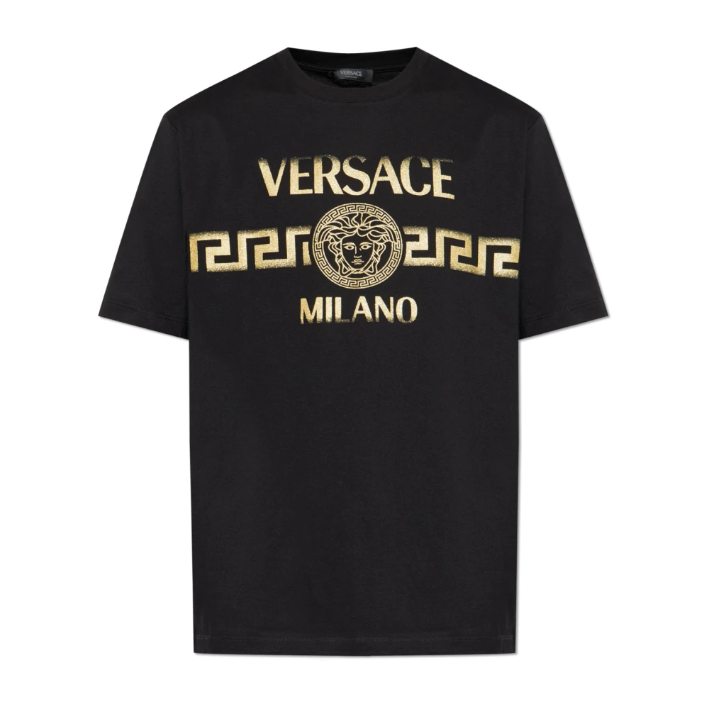 Versace Uomo Nero T-Shirt Regular Stampata In Jersey Di Cotone