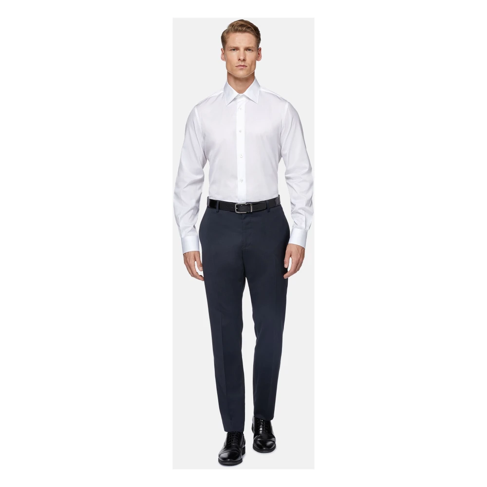 Boggi Milano Regular Fit Overhemd van Katoenen Twill White Heren