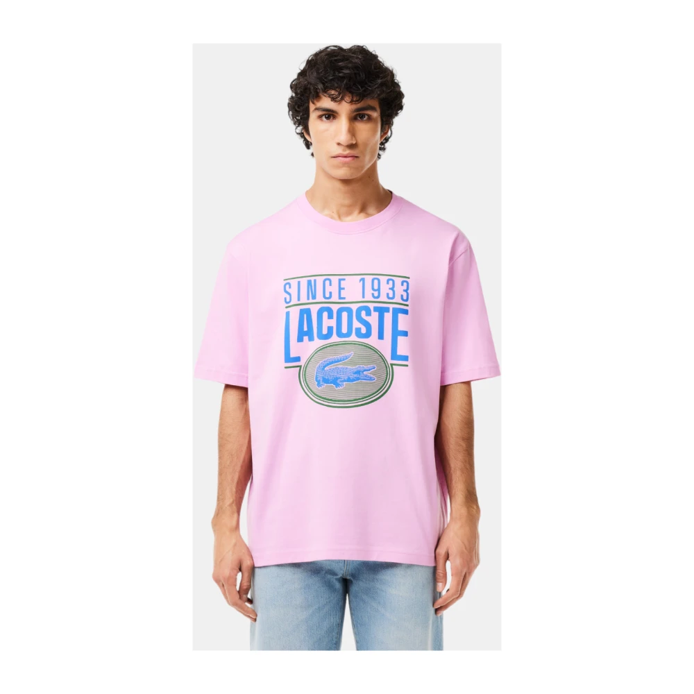 Lacoste Sportieve Jacquard Kraag T-shirt Pink Heren