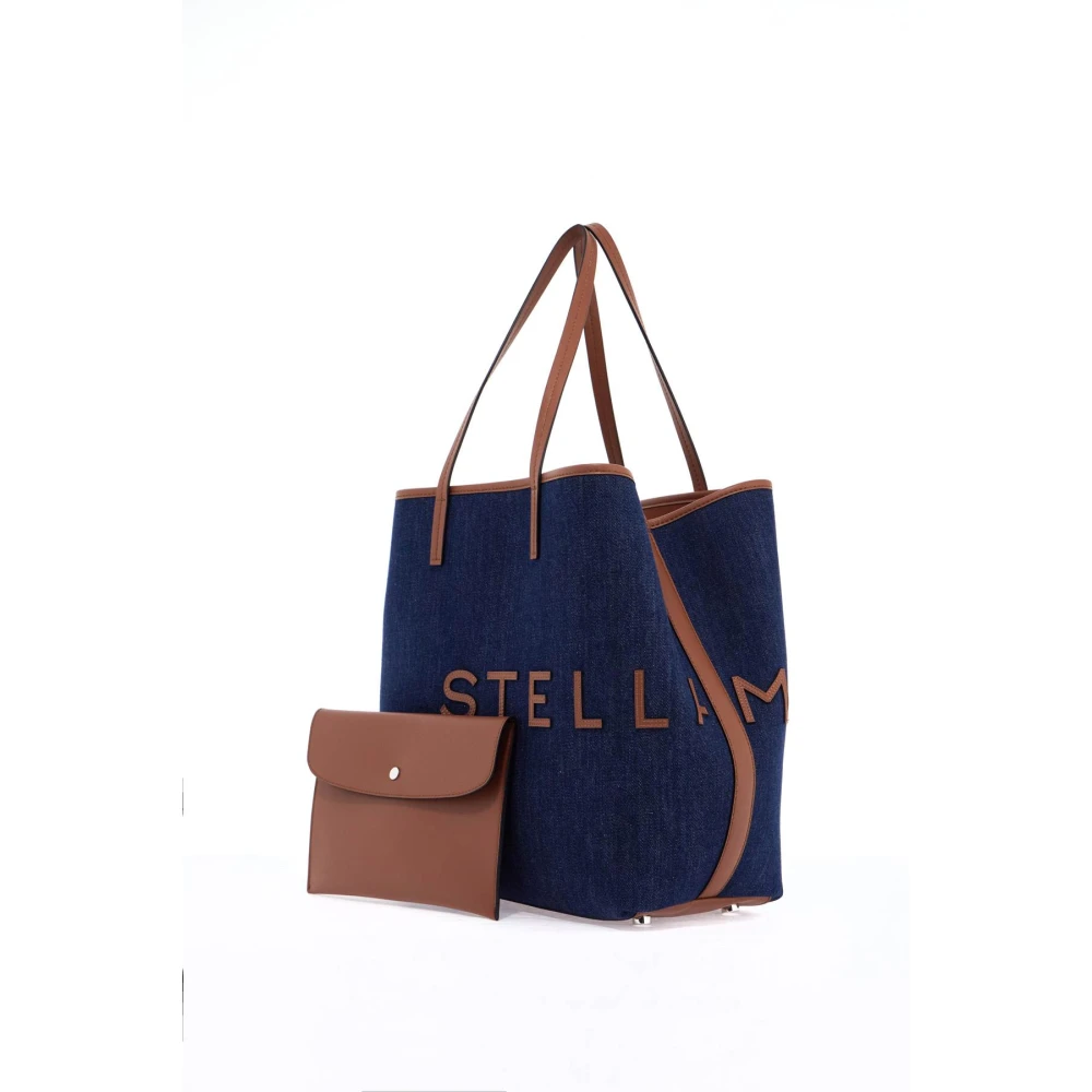 Stella Mccartney Denim Logo Tote Tas met Faux Leren Afwerking Blue Dames