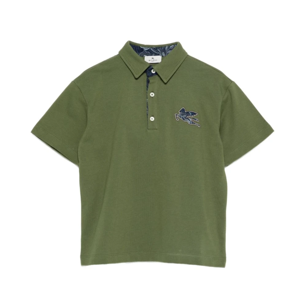 Etro Green Kids Short Sleeve T-Shirts, Male, 6 Y, Polo With Embroidered Logo