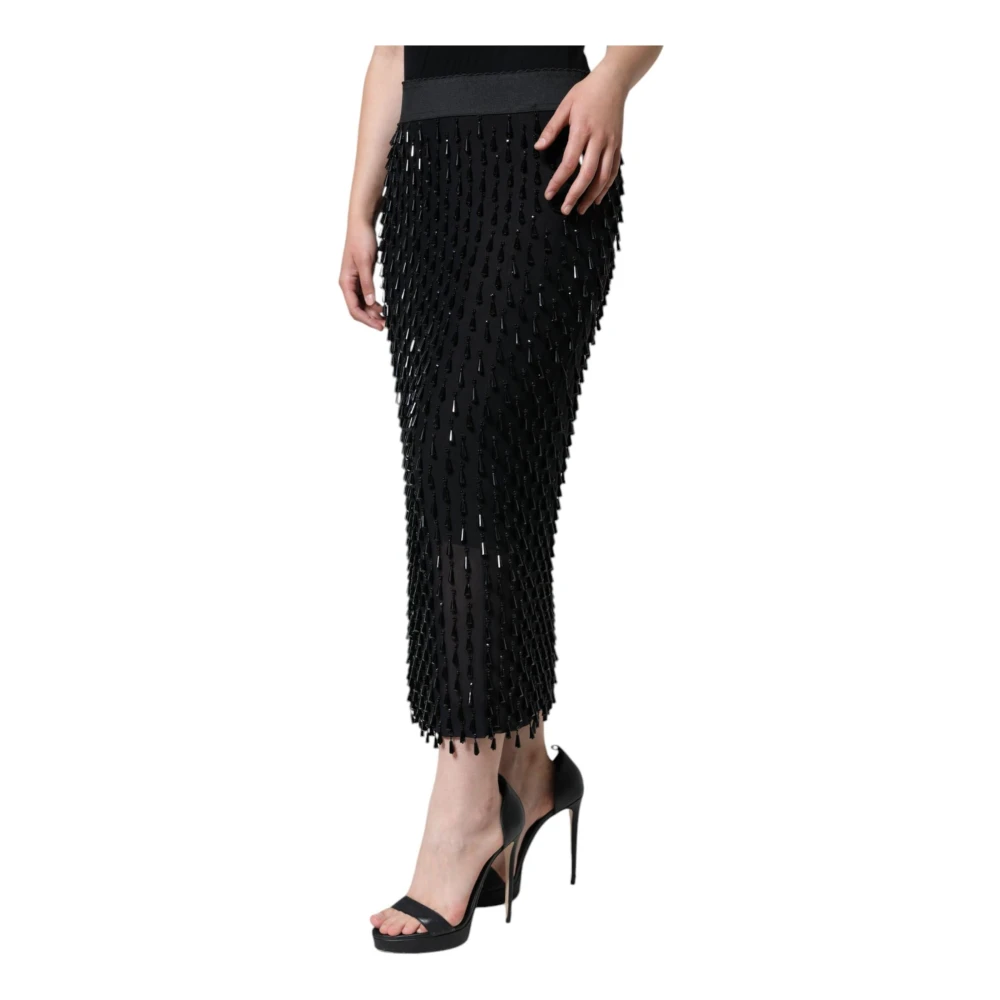 Dolce & Gabbana Zwarte versierde hoge taille midi-rok Black Dames