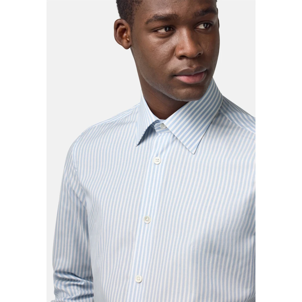 Boggi Milano Regular Fit Katoenen Dobby Overhemd Blue Heren
