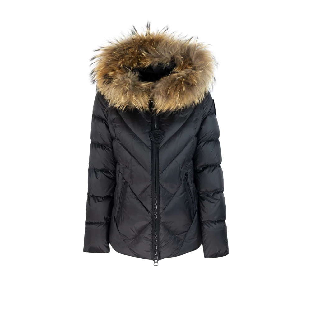Blauer Zwarte jas met afneembare bontkraag Black Dames