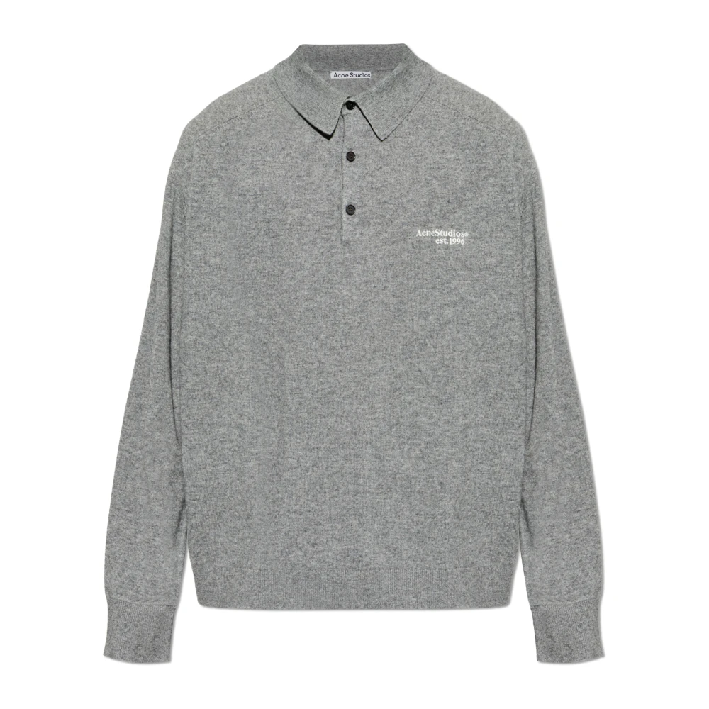 Acne Studios , Polo Shirts, Male, Gray, L, Wool Knit Polo