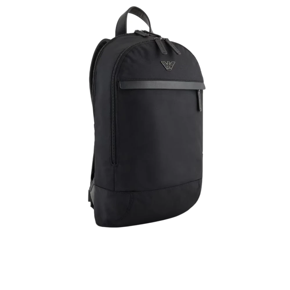 Emporio Armani Zwarte Nylon Rugzak met Adelaarsplaat Black Heren