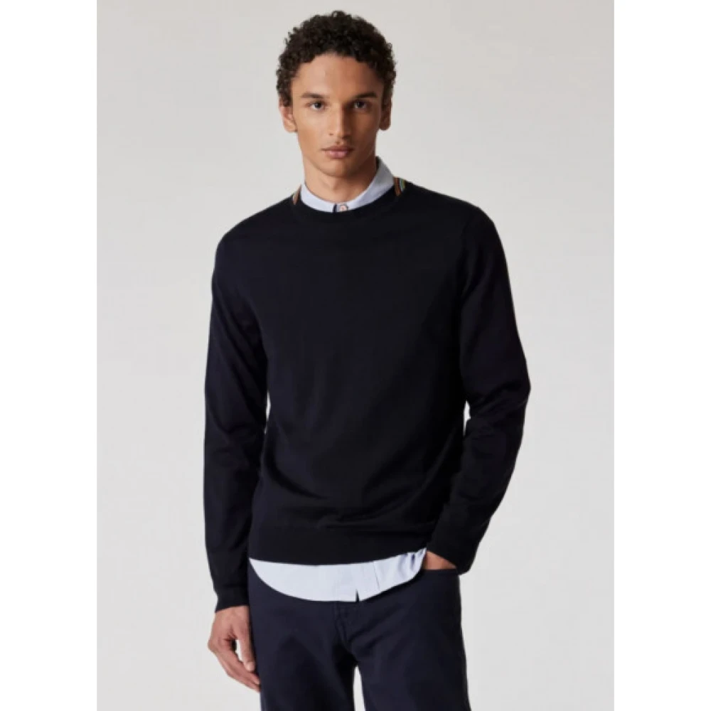 PS By Paul Smith Donkerblauwe Merino Sweater met Streep Trim Blue Heren