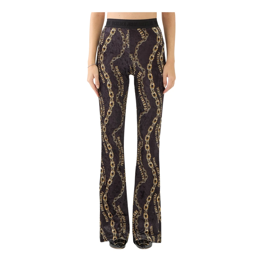 Versace Jeans Couture Fluwelen kettingprint flare broek Black Dames