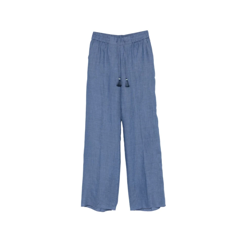 Marina Rinaldi Blue Tassel Drawstring Trousers - Female - Wide Trousers - 3XL - Trousers
