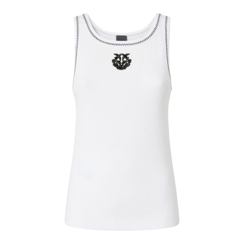Pinko Women's White Sleeveless Tops, S, Bitetto Ribbed Tank
