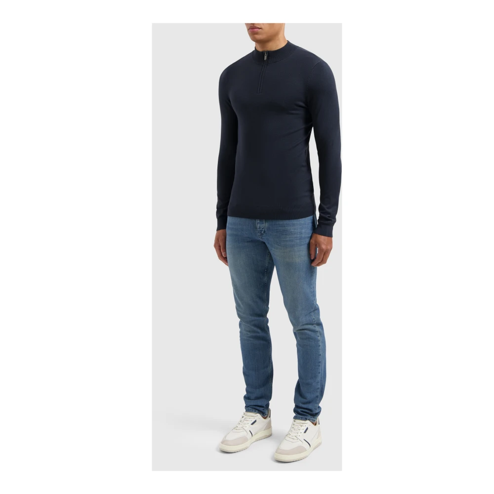 Pure Path Essentiële Gebreide Half-Zip Trui Blue Heren