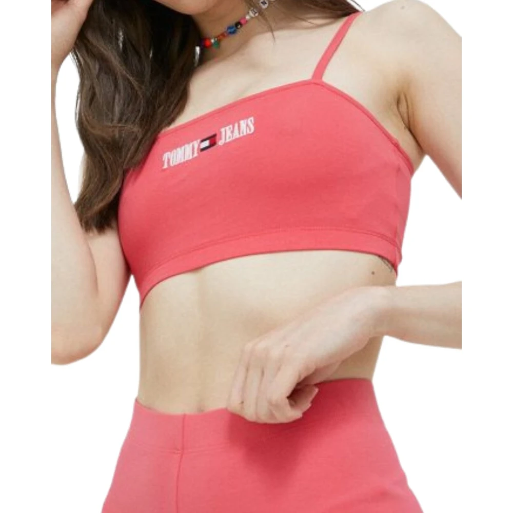 Tommy Jeans Women's Pink Archive Logo Ultra Cropped Strappy Top - Sleeveless Tops - S - Tops