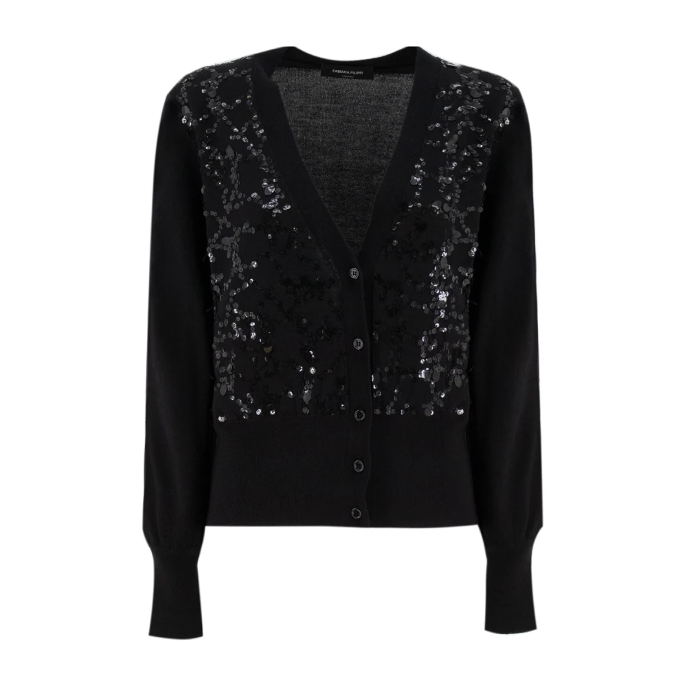 Fabiana Filippi Paillet Geborduurde Wol Vest Black Dames