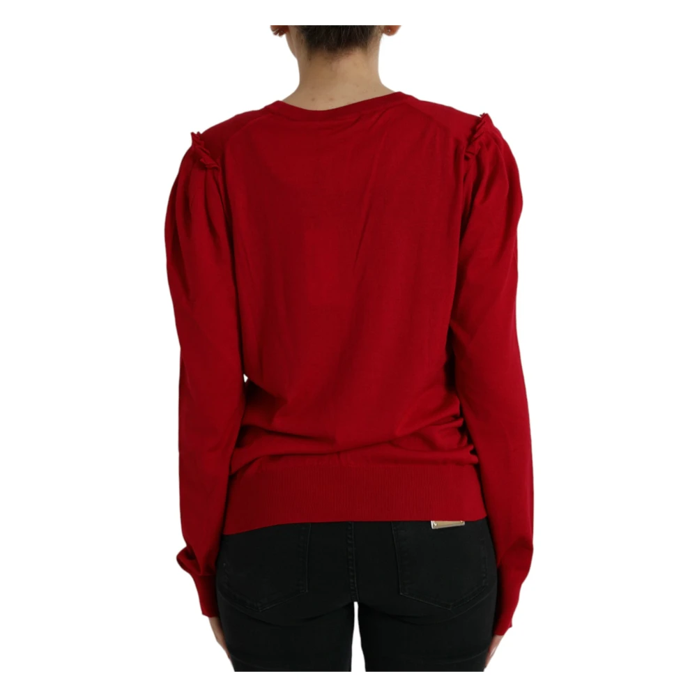Dolce & Gabbana Rode Wollen V-hals Trui Elegante Stijl Red Dames