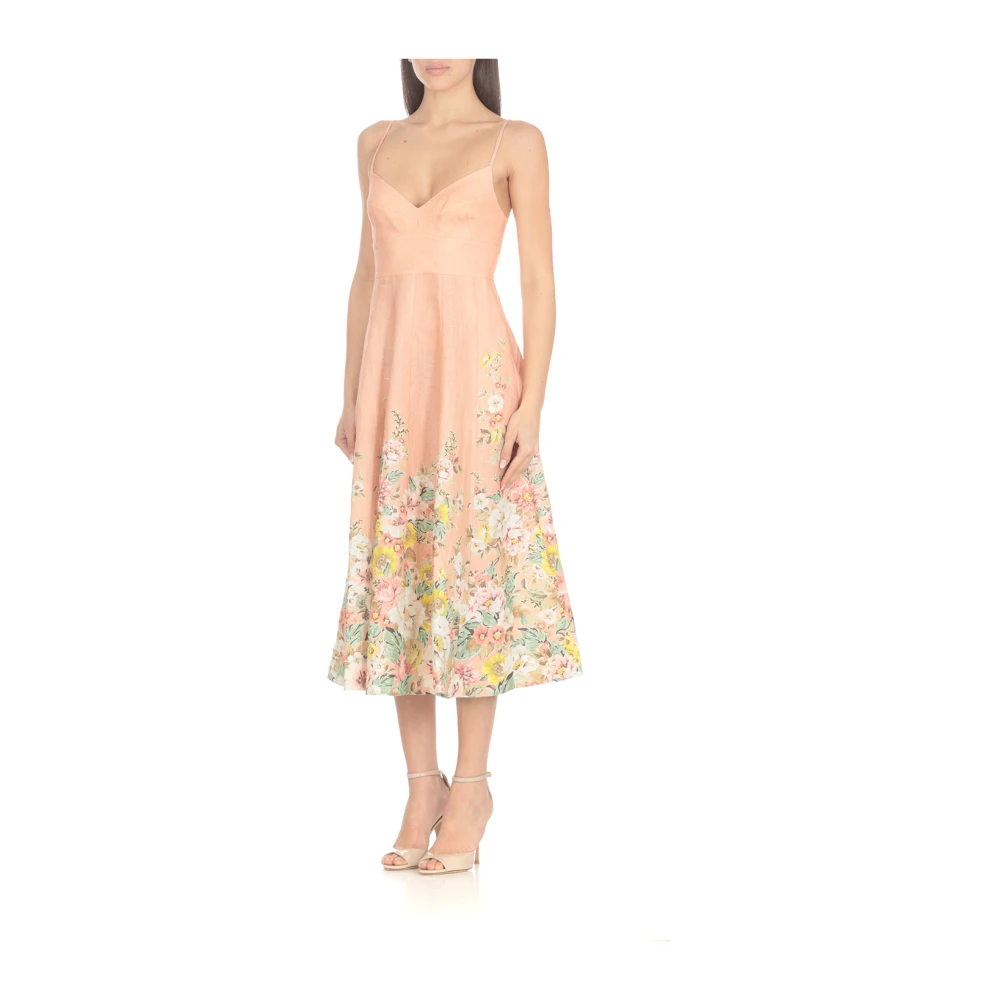 Zimmermann Roze Bloemen Linnen Jurk Pink Dames